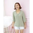 V-neck Perforated-trim Blouse