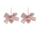 Heart Resin Bow Alloy Dangle Earring 1 Pair - Gold & Pink & White - One Size
