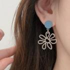 Floral Drop Sterling Silver Ear Stud 1 Pair - 925 Silver - Blue & Gray - One Size