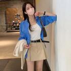 Plain Shirt / Pleated A-line Skirt / Belt / Set