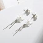925 Sterling Silver Faux Pearl Flower Fringed Earring 1 Pair - One Size