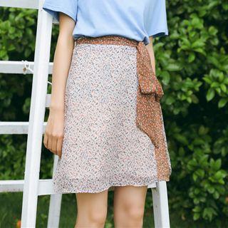 Flower Print Chiffon A-line Mini Skirt