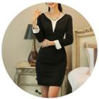 Two-tone Long-sleeve Sheath Dress