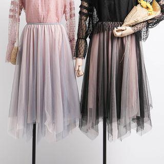 Asymmetric-hem Mesk Midi Skirt