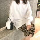 Long Sleeve Plain Pullover / Leopard Printed Skirt