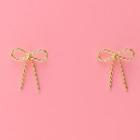 Ribbon Ear Stud 1 Pair - Ribbon 925 Sterling Silver Pin Stud Earring - Gold - One Size