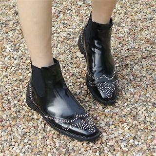 Wing-tip Studded Chelsea Ankle Boots