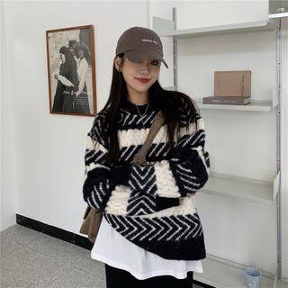 Pattern Panel Sweater Black & White - One Size