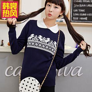 Peter Pan Collar Patterned Sweater