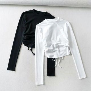 Lace-up Back Long-sleeve Cropped Top