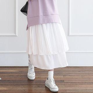Accordion-pleat Layered Long Skirt