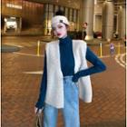 Turtleneck Long Sleeve T-shirt / Open Front Woolen Vest