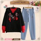 Tassel Hoodie / Rabbit Embroidered Straight-cut Jeans / Set