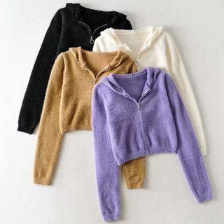 Fluffy Half-zip Knit Hoodie