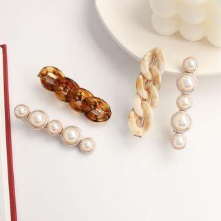 Set : Chunky Chain Hair Clip + Faux Pearl Hair Clip