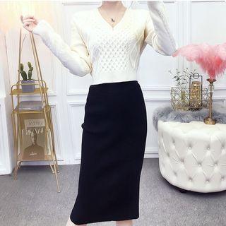 Set: Tie-back Knit Top + Knit Midi Skirt