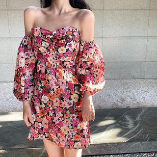 Boatneck Floral Mini Dress