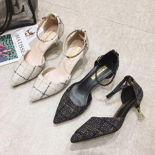 Ankle Strap Pointy-toe Tweed Pumps