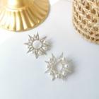 925 Sterling Silver Faux Pearl Rhinestone Star Stud Earring 1 Pair - As Shown In Figure - One Size