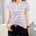 Striped Short-sleeve Henley T-shirt