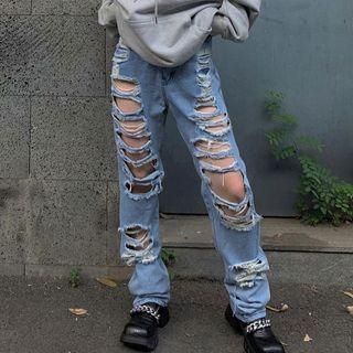 Low Rise Ripped Cut-out Jeans