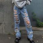 Low Rise Ripped Cut-out Jeans