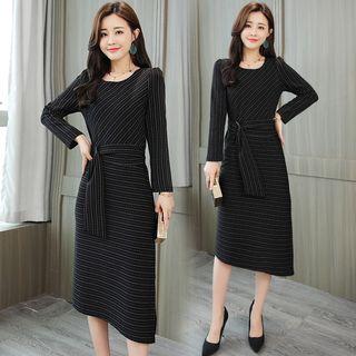 Long Sleeve Tie-waist Striped Dress