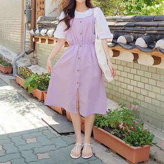 Linen Blend Button-front Jumper Dress