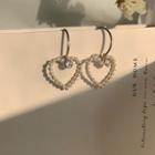 Rhinestone Faux Pearl Heart Dangle Earring 1 Pair - Ear Pin - Silver - One Size