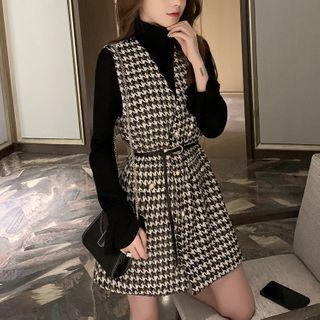 Set: Knit Top + Houndstooth Pinafore Dress