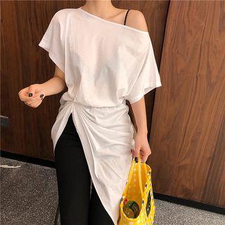 Short-sleeve Slit-side Midi T-shirt Dress White - One Size