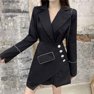 Double-breasted Blazer / Irregular Hem Mini A-line Skirt