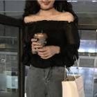 Off Shoulder Chiffon Blouse Black - One Size
