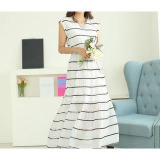 Sleeveless Striped Chiffon Maxi Dress