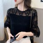 Bell-sleeve Lace Trim Chiffon Blouse