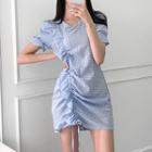Short-sleeve Plaid Drawcord Mini Dress