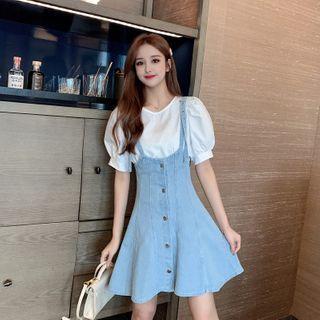 Single Breasted Denim Jumper Dress