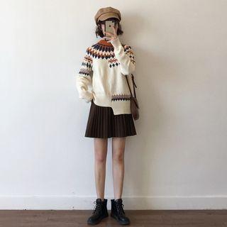 Printed Irregular Hem Sweater Sweater - One Size