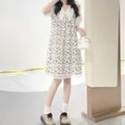 Short-sleeve Lace Trim Shirt / Floral Overall Dress