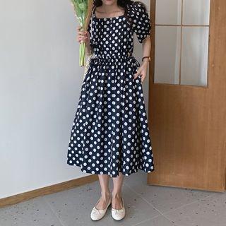 Dotted Square Neck Dress As Shown In Figure - One Size