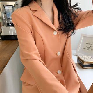Peak-lapel Flared Long Coatdress