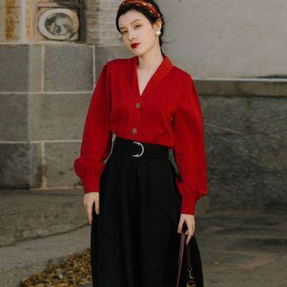 Set: Plain Blouse + A-line Midi Skirt