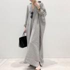 Long-sleeve Striped Midi Shirt Dress Stripes - Black & White - One Size