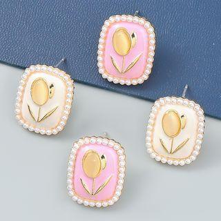 Tulip Resin Faux Pearl Alloy Earring