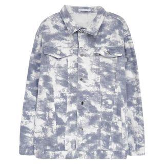 Long-sleeve Tie-dye Denim Jacket Blue - One Size