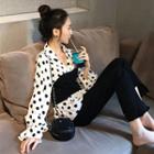 Dotted Blouse / Slim Fit Pants / Set