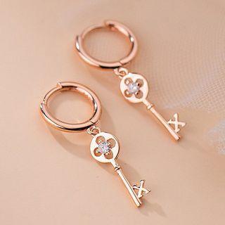 Rhinestone Key Sterling Silver Dangle Earring