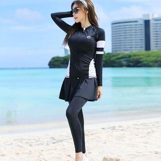 Set: Color Block Rashguard Jacket + Swim Skirt
