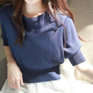 Knit-panel Eyelet-lace Midi Dress