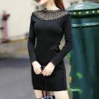 Perforated Long Sleeve Knit Dress